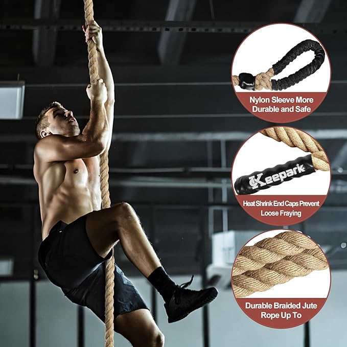 Climbing Rope Gym Exercise Ropes - 1.5 Inch Diameter 10FT 15FT 20FT 25FT 30FT 35FT 40FT 50FT Climb Rope for Fitness & Strength Training, Workout Climbing Rope for Adults Kids Home Indoor or Outdoor