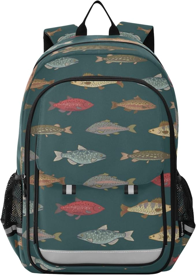 Fisyme River Fish Vintage School Backpack Laptop Backpack Bags Bookbags Travel Casual Computer Notebooks Daypack