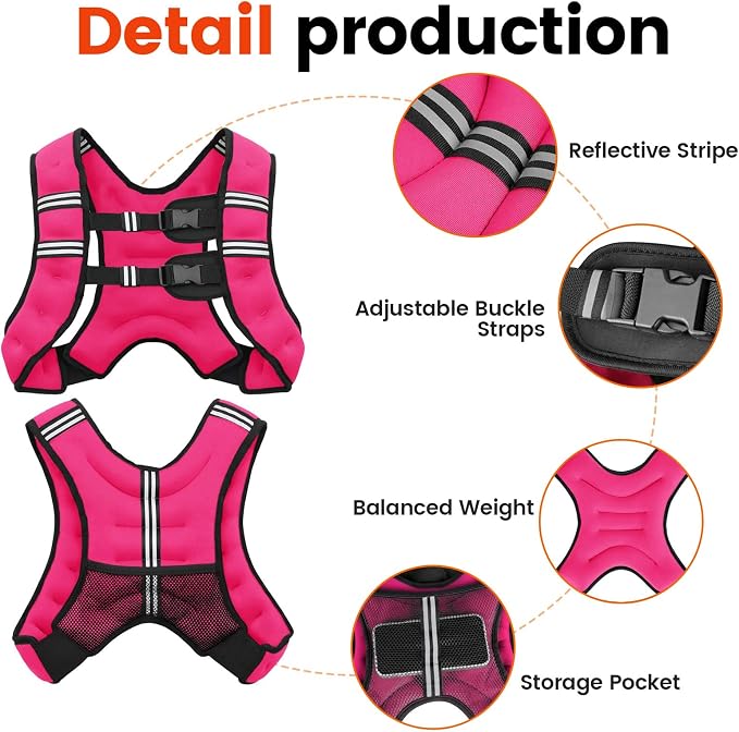 Poudee Weighted Vest, 6lb/8lb/10lb/12lb/16lb/20lb/25lb/30lb Weight Vest for Men Women, Body Weight Vests Adjustable with Reflective Stripe for Strength Training, Running, Workout, Jogging, Walking