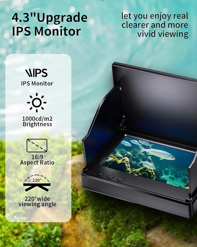 FOURQ Underwater Fishing Camera,Fishing Camera with Infrared Night Vision Light, Portable Fish Finder with 100ft Cable, 4.3 Inch LCD and Upgraded HD Lens for Ice Lake Boat Kayak Fishing