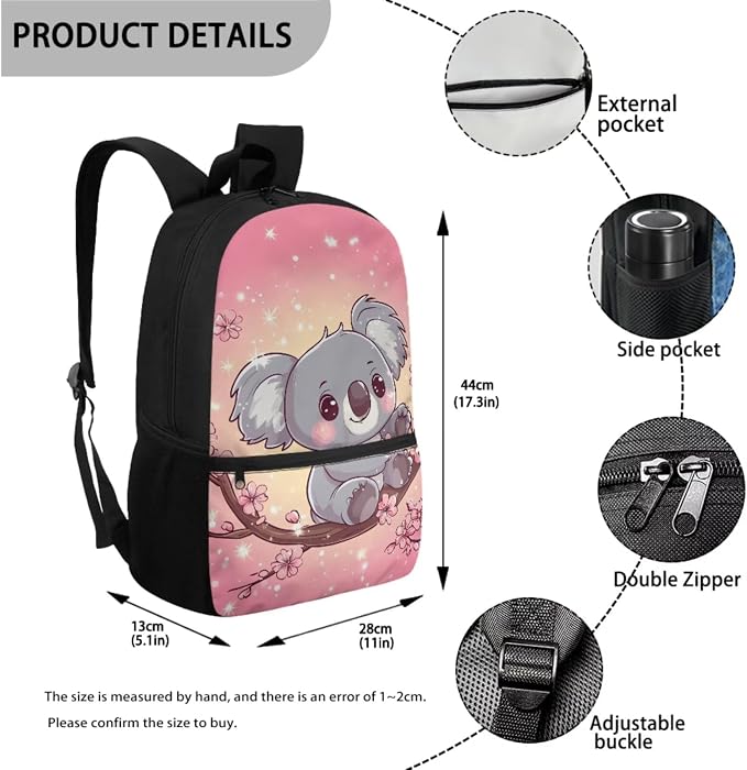 Kids Bookbag Cute Cherry Blossom Sloth Backpack and Lunch Box Set Girls Bookbag with Lunch Box and Water Bottle Holder Pencil Case Set 4 in 1 Back to School Supplies