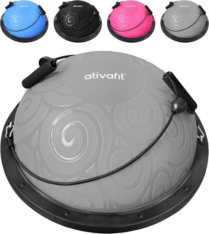 ATIVAFIT Balance Ball Trainer - Half Exercise Ball with Inflation Pump & Resistance Bands - Anti-Burst PVC Stability Trainer for Home Gym, Yoga, Core Training - 660 lbs Capacity