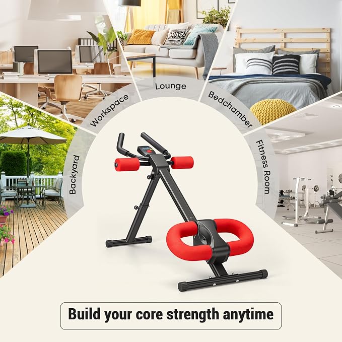 DUMOS Ab Workout Equipment for Home Gym, Exercise Machine Abs Trainer, Full Body Fitness System Adjustable for Abdominal Stomach Training, LCD Display, Knee Protection