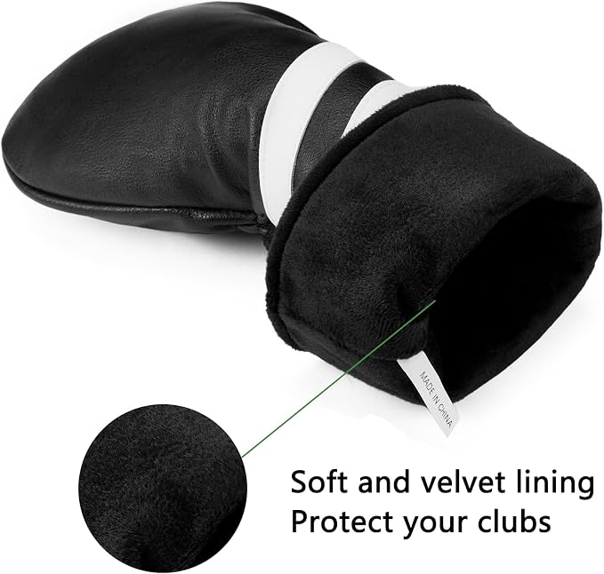3PCS Vintage Golf Club Classic Green and Black Driver, Fairway Wood and Hybrid Head Covers Set PU Leather Headcovers with Interchangeable No. Tag