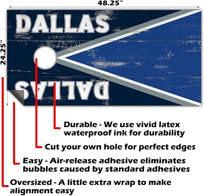 Lone Star Art Dallas Cornhole Board Wraps and Decals for Boards Set of 2 Skins Professional Vinyl Covers Sticker - Football Tailgating Cornhole Wraps Stickers Cornhole Skins Cornhole Wraps for Boards