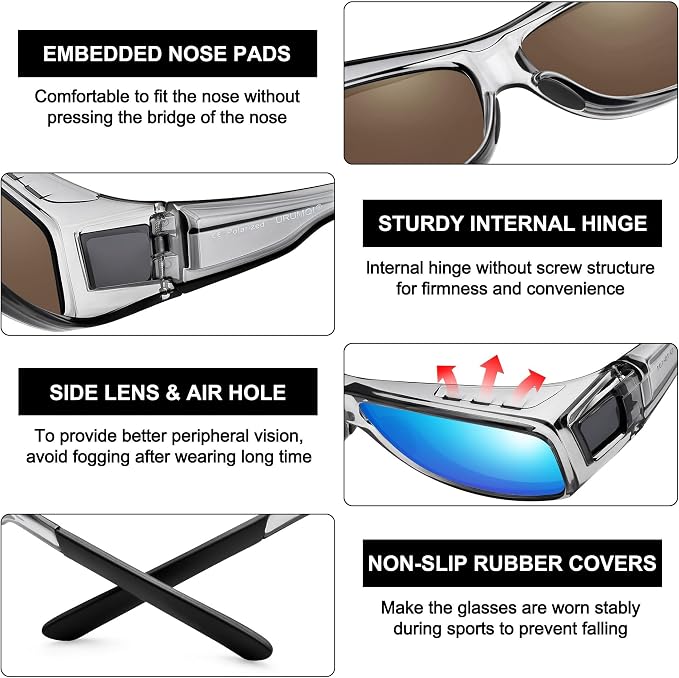 URUMQI Polarized Sunglasses Fit Over Glasses for Men Women, Wraparound Sun Glasses UV400 Protection for Driving Fishing