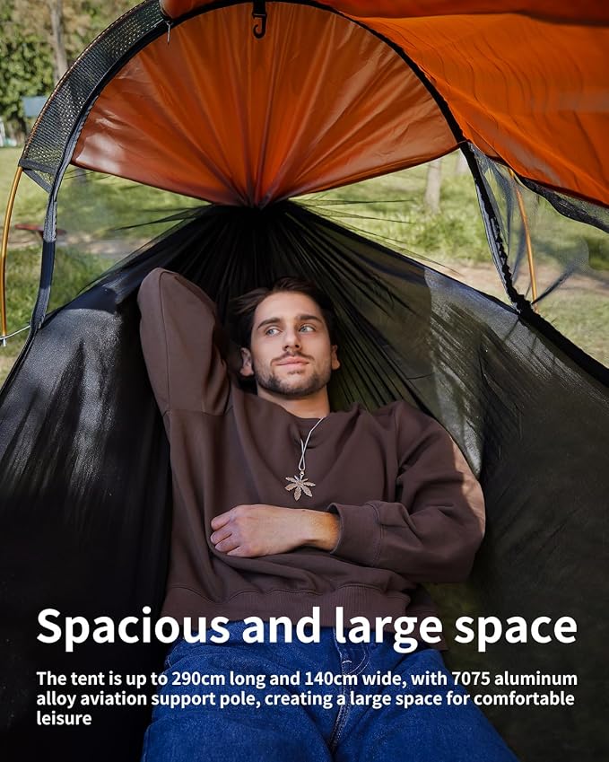 Camping Hammock Tent with Heavy Duty Carabiner Clips, Lightweight Hanging Hammocks Tree Straps, Bivvy Ground Tent for Outside, Hiking, and Travel