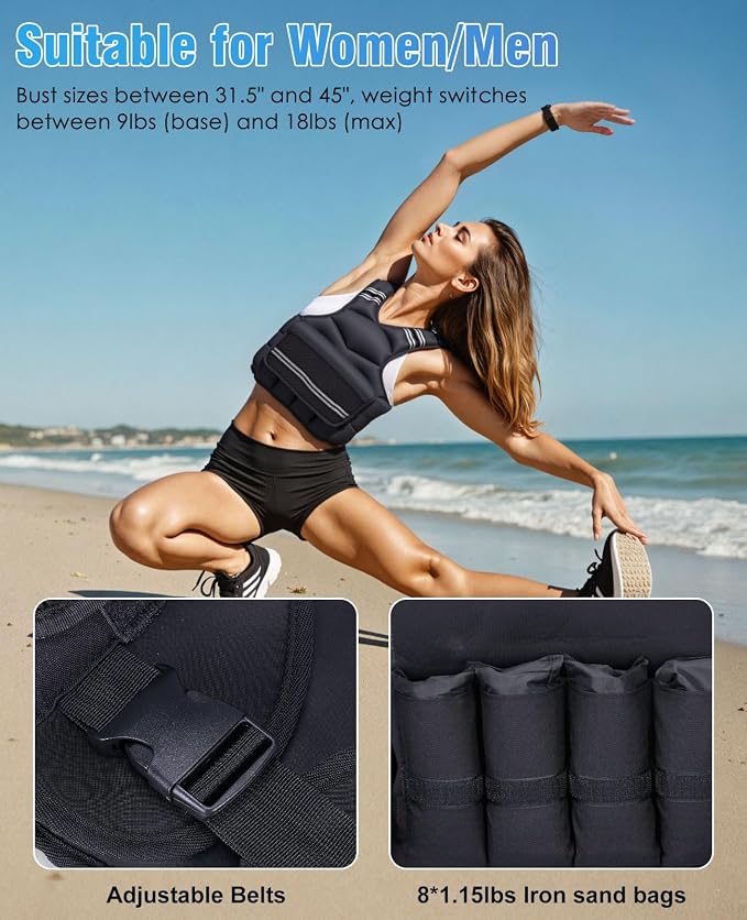 Weighted Vest for Women Men, 8-18lbs Adjustable Running Vest with Reflective Stripe, Comfortable Weight Vests for Workout, Strength Training, Running, Walking, Jogging