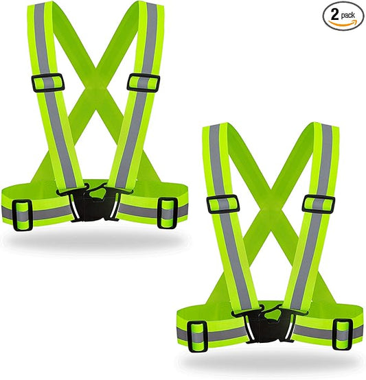 DUSKCOVE 2 Pack Hi Vis Safety Vests - Adjustable Bright Neon Color High Visibility Reflective Safety Straps Gear for Traffic Control, Running, Cycling