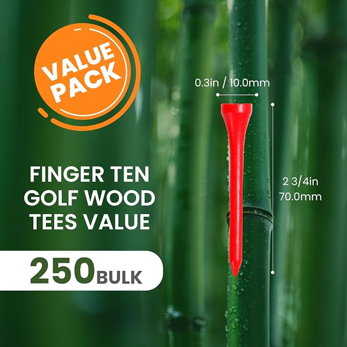 FINGER TEN Bamboo Golf Tees Wood 1 1/2 2 3/4 3 1/4 Inch Wooden Short Long Tee Color Bulk 250/500/1000/2000 Count for Men Women Kids in Red Pink USA Flag