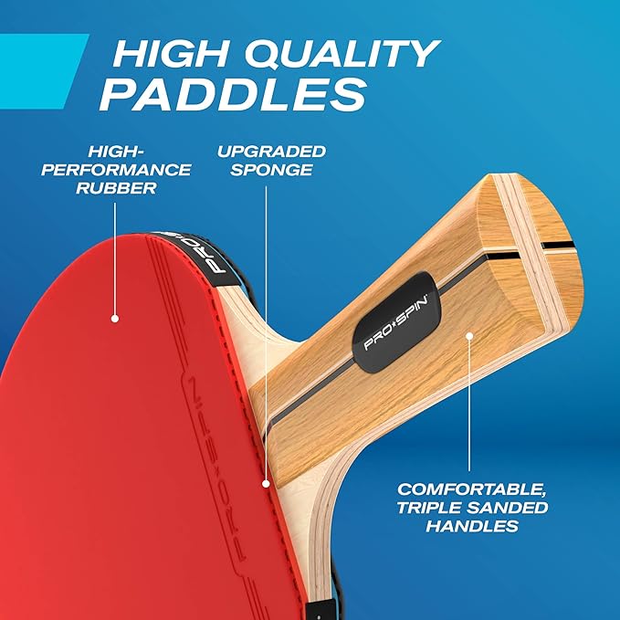PRO-SPIN Portable Ping Pong Set with Retractable Ping Pong Net for Any Table, All-in-One Table Tennis Set with Ping Pong Paddles, Balls & Case, Table Top Family Game