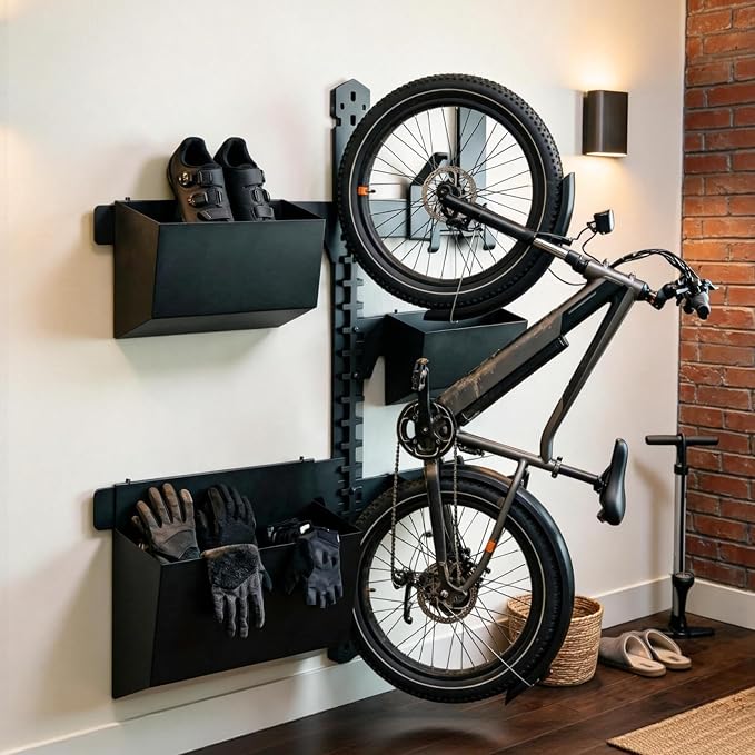 Werhoo Wall Mounted Vertical Bike Storage with Storage Box, Bike Rack Wall Mount for Garage and Home, Fits for Road Bike, Gravel Bike, Mountain bikes etc,Bicycle Storage Rack Easy to Install