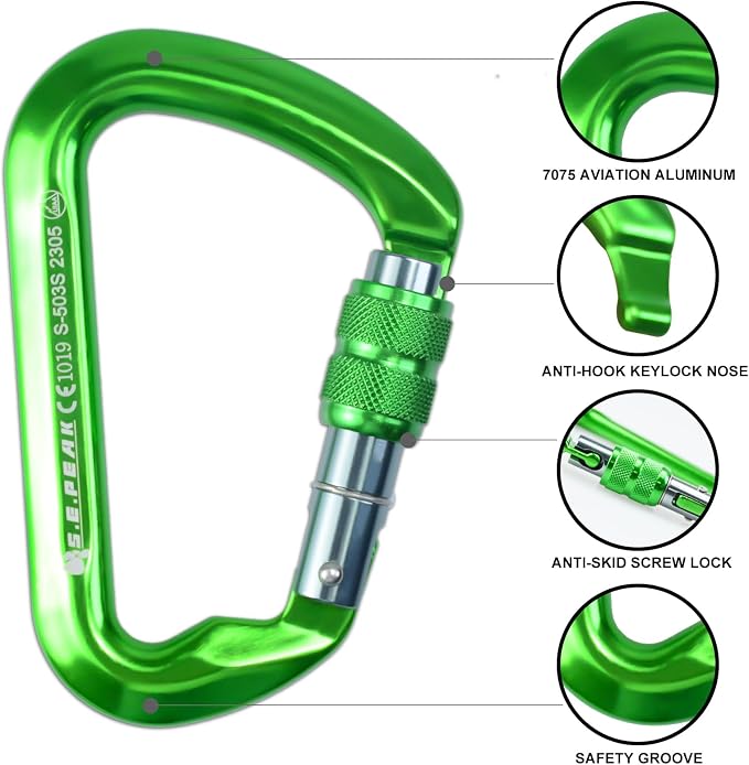 SEPEAK UIAA 30kN Locking Climbing Carabiner, Professional Heavy Duty Screwgate Clip for Outdoor Climbing, Mountaineering, Rappelling, Camping, Hiking, Swing,Large D Carabiner Hook/6744lb