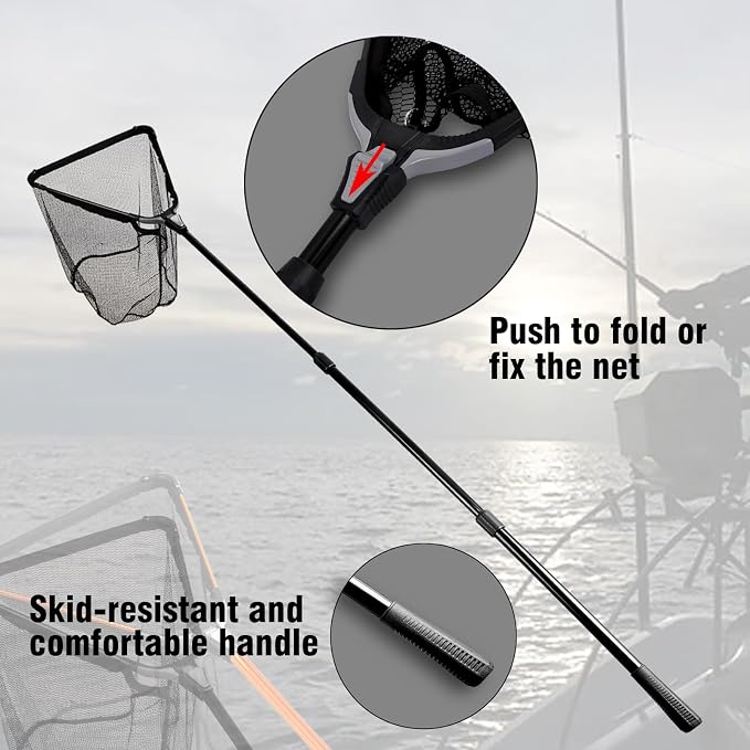 Fiblink Folding Aluminum Fishing Landing Net Fish Net with Extending Telescoping Pole Handle