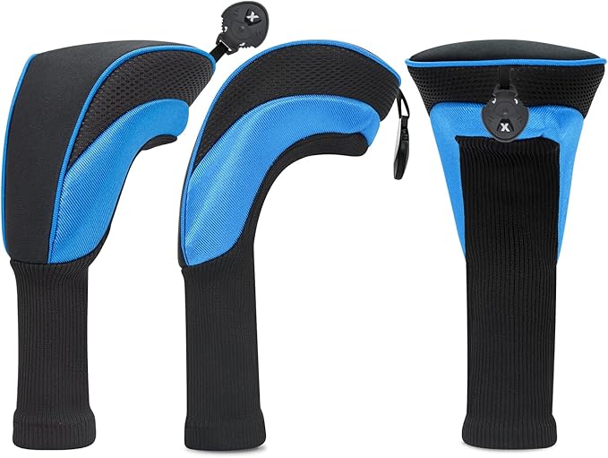 Golf Club Head Covers for Woods 3/4/5/6 Pieces Long Neck Mesh Sports Golf Club Headcovers Set with Interchangeable No. Tags 3 4 5 6 7 X Golf Accessories for Men Women
