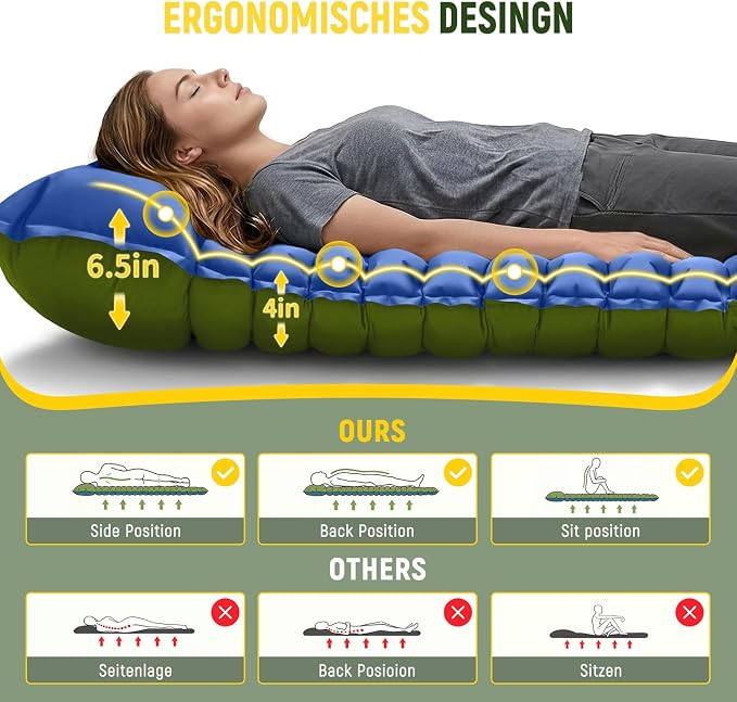 Myxslop Double Sleeping Pad - Ultralight Sleeping Mat with Built-in Foot Pump & Pillow, Portable Inflatable 2 Person Camping Mattress Pad Compact for Backpacking Hiking Tent Beach Camping Pad