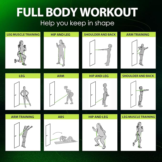 WHATAFIT Resistance Bands, Exercise Bands, Workout Bands with Handles, Door Anchor and Ankle Straps, 5 Resistance Levels Fitness Bands for Strength Training, Physical Therapy, and Home Gym Equipment