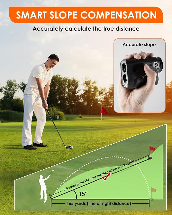 Golf Rangefinder with Slope, 2000 Yards Laser Range Finder with Pin Lock Vibration, 6X Magnification, Magnetic Mount, Rechargeable, Tournament Legal - Golf Gift for Men