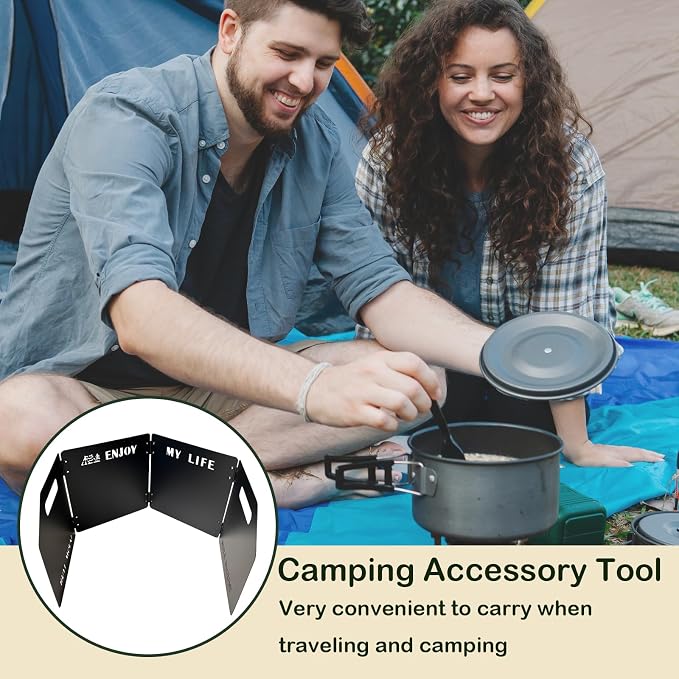 Stove Windscreen - Folding Camping Stove Windshield 4 Plates Stainless Steel Stove Windscreen for Outdoor, Picnic, Backpacking and Cooking Black, Large, SW-01-Blk