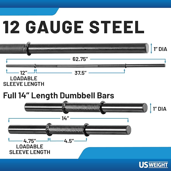 US Weight 105 Pound Barbell Weight Set for Home Gym| Adjustable Weight Set with Two Dumbbell Bars and Full 6 Ft Bar, Black
