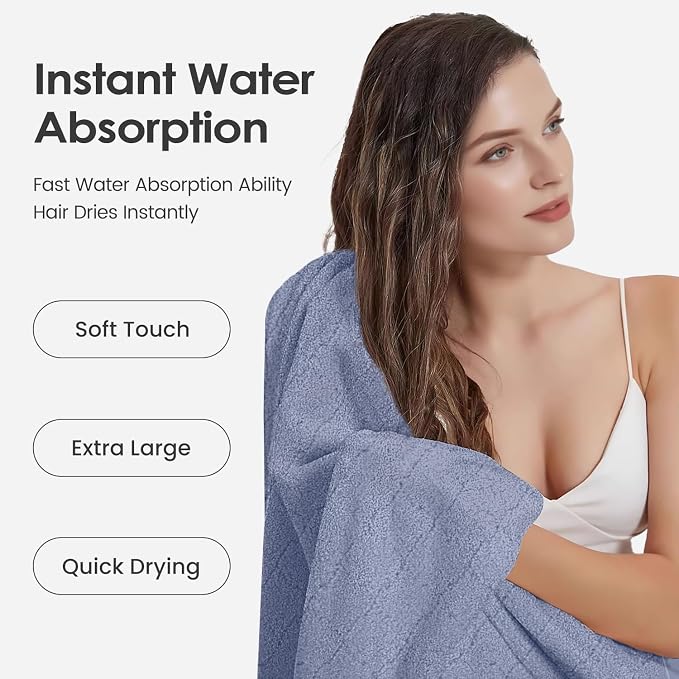 JML Bath Towels, Pack of 4, 30"x60", Large Microfiber Towel Set, Ultra Soft, Super Absorbent, Fast Drying, Perfect for Suana, Shower, Pool, Sport, Travel, Fitness, SPA,Yoga, Coral Fleece - Blue