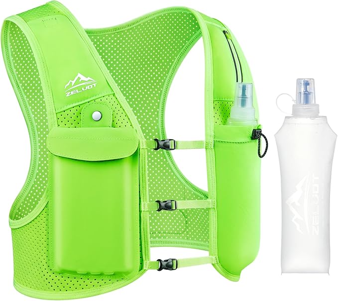 Zelvot Running Vest for Women Men, Adjustable Running Phone Holder Vest, USA Original Patent, Running Hydration Vest with 500ml Soft Flask, Reflective Running Backpack for Hiking Cycling