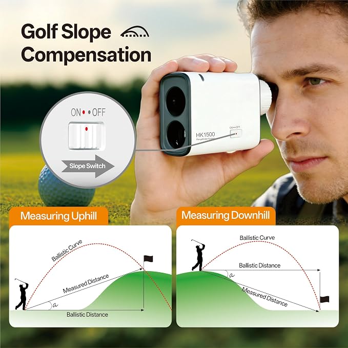 Hiker HK1500 Golf Range Finder, 1500 Yards Electronic Anti-Shake Supported Laser Golf Rangefinder with Slope, 6X Magnification Flag Pole Locking Vibration, 1000mAh Rechargeable Range Finders Golfing