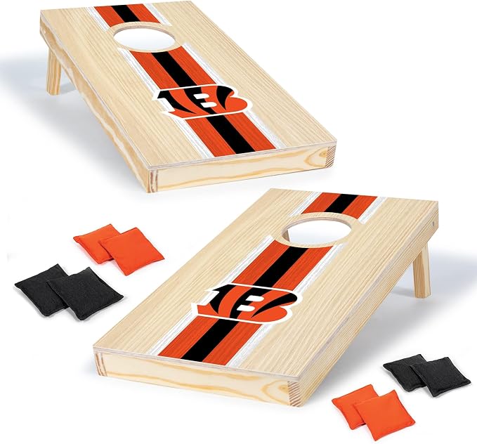 NFL Football Portable Size 1' x 2' Solid Wood Cornhole Set with Direct Print HD Team Graphics – Travel Size