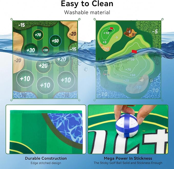 Sticky Playing Golf Chipping Game, 6x5 FT Double Sided Golf Chipping Game Practice Mat for Adults with 20 Sticky Balls Golf Hitting Mat for Home Backyard Garage and Outdoor (No Club)