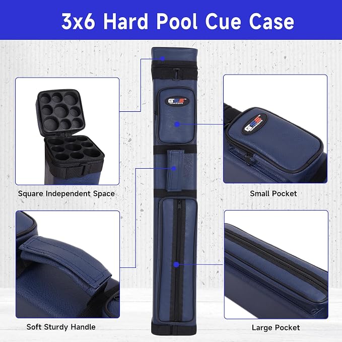 GSE Games & Sports Expert 3x6 Hard Pool Cue Case, Billiard Stick Carrying Bag for 3 Sticks, Holds 3 Butts and 6 Shafts (Several Colors Available)