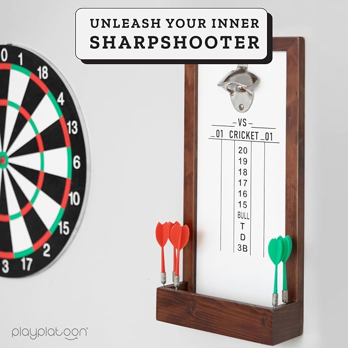 Play Platoon Dart Scoreboard & Darts Holder Wall Mount - Wood Score Board, Professional Darts Accessories, Dart Holder