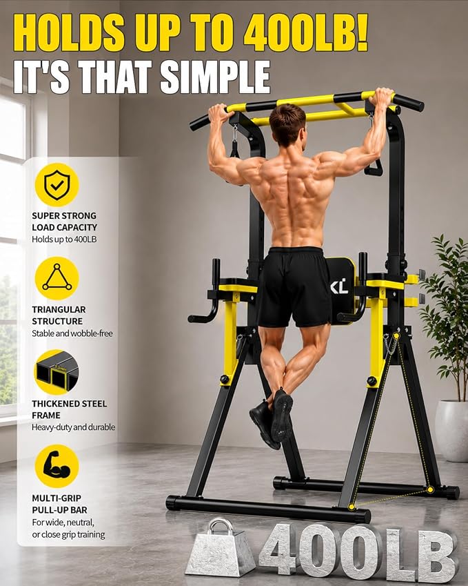 Foldable Pull Up Bar Free Standing, Upgraded Free Standing Pull Up Bar Station, Multi-function Power Tower Dip Bar, Assistance Bands Home Gym Strength Training Equipment