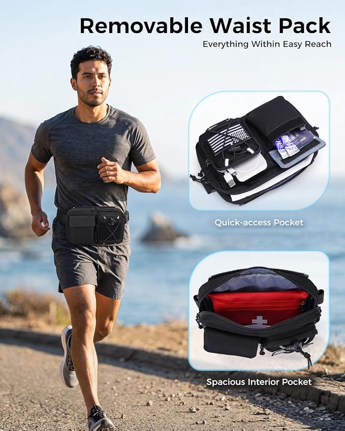 Blue Quartz 3-in-1 Running Vest with 2L Water Bladder, Lightweight Tactical Hydration Backpack with Detachable Waist Pack, Reflective Chest Pack for Hiking Running Cycling Race for Women Men