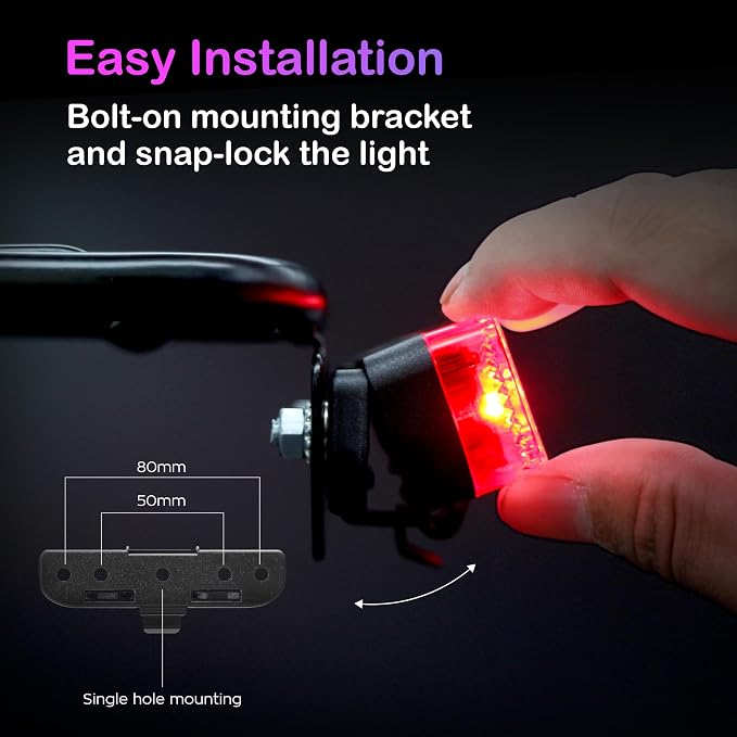 Auto-Sensing Rear Light BKS-G5, Precise Brake Sensing for Bike Cargo Rack, AirTag Mount, Type-C Rechargeable, Large Reflector, 50/80mm Bolt Spacing Mounting, Made in Taiwan