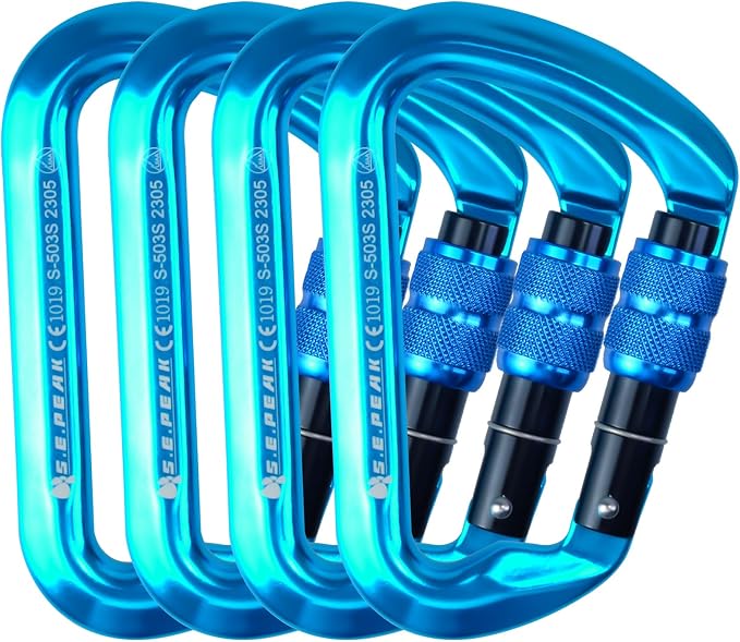 SEPEAK UIAA 30kN Locking Climbing Carabiner, Professional Heavy Duty Screwgate Clip for Outdoor Climbing, Mountaineering, Rappelling, Camping, Hiking, Swing,Large D Carabiner Hook/6744lb