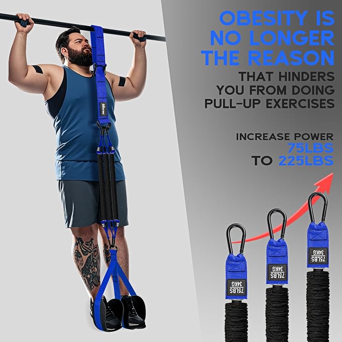HOXWC Pull Up Assistance Bands, Adjustable Heavy Duty Resistance Band for Pull Up, 3 Pull Up Bands, Comfortable Fabric Feet/Knee Rest, Assistance Bands for Pull-Up, Home Fitness, Body Stretching