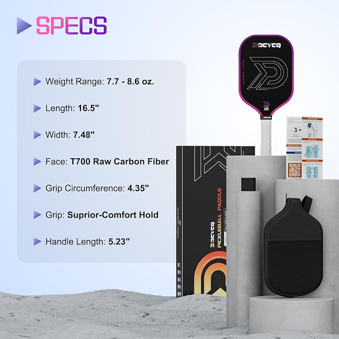 DGYGQ Pickleball Paddles with Polypropylene Honeycomb Core, T700SC Power Carbon Fiber Pickleball Paddle, Increased Power for Ultimate Spin & Consistency
