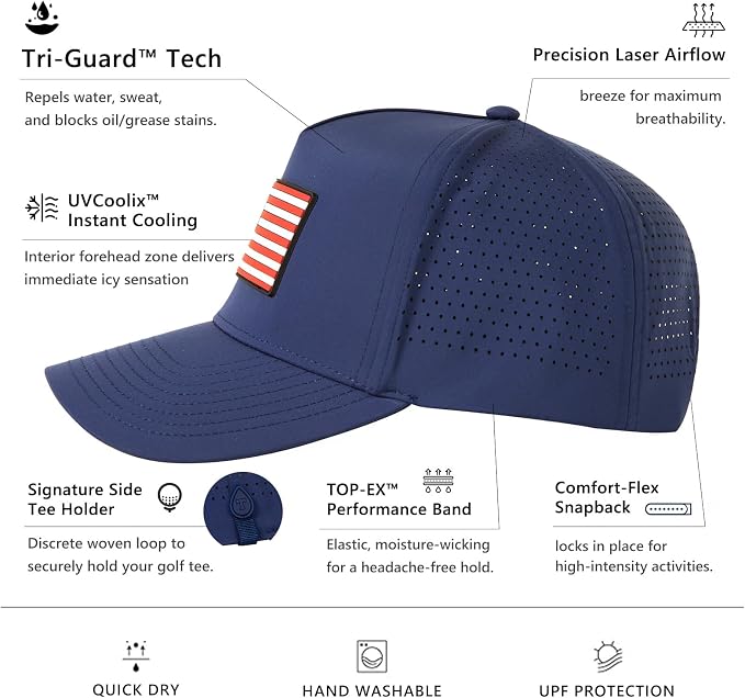 TOP-EX Performance Baseball Hat for Men Water Resistant Golf Cap Running Cooling Snapback Laser Perforated