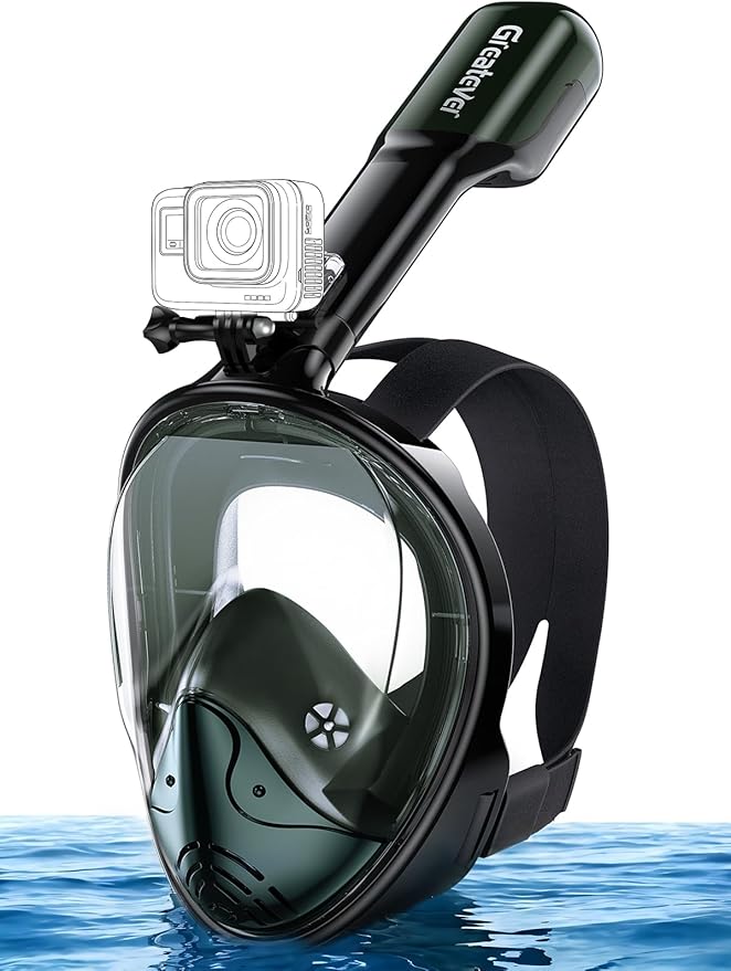 Greatever Full Face Snorkel Mask, Snorkeling Gear for Adults with Latest Dry Top Breathing System and Detachable Camera Mount, Foldable Snorkel Mask Adult, Snorkels Anti-Fog & Anti-Leak