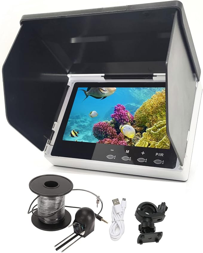 5" Underwater Fishing Camera,Portable LCD Monitor HD Fish Finder, IP67 Waterproof Camera 800 * 480 with Sun Visor,2000cd Brightness Depth Camera with 30m/98.4ft Cable Fit Ideal Gift