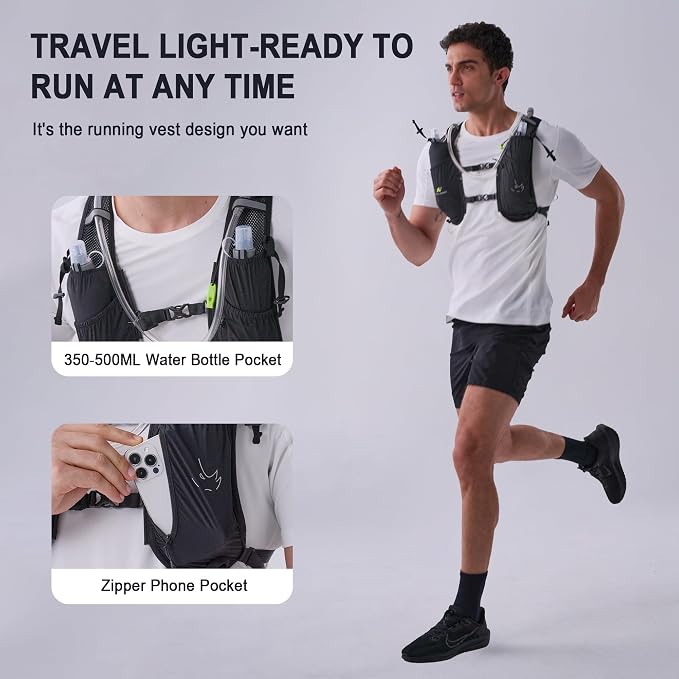 N NEVO RHINO 5.5L Running Vest for Women Men, Lightweight Hydration Vest with 1.5L Water Bladder, Breathable Water Backpack for Hiking Marathon Running