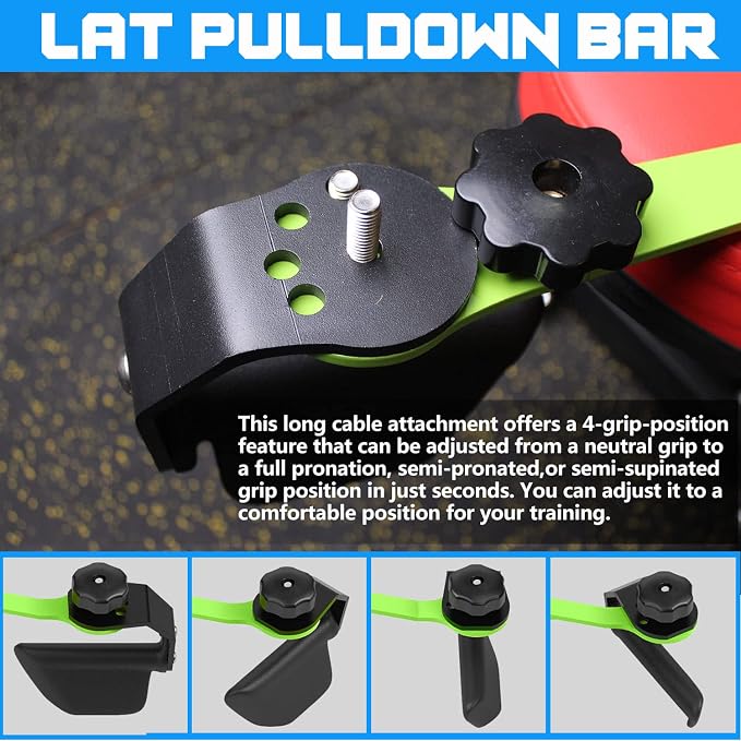 Adjustable Lat Pull down Bar, Cable Machine Attachments for Gym, Home Gym Fitness T-bar Row Pulldown Attachments, Lat Pull Down Machine Wide Grip Neutral Grip Handle