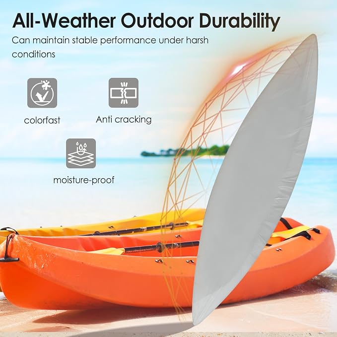 Kayak Cover,420D Heavy Duty Waterproof & UV Resistant Kayak Covers for Outdoor and Indoor Storage,Tear and Fade Resistant Canoe Cover (Grey, L (for 12.3-13.5ft Kayak))
