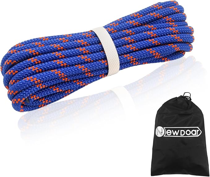 NewDoar Static Climbing Rope - 8mm (5/16c) / 10mm (3/8”) Double Braid Accessory Cord for Rock,Hauling, Prusik, Survival - Pre-Cut 20FT, 50FT, 100FT, 165FT Lengths - Outdoor, Fire Rescue Equipment