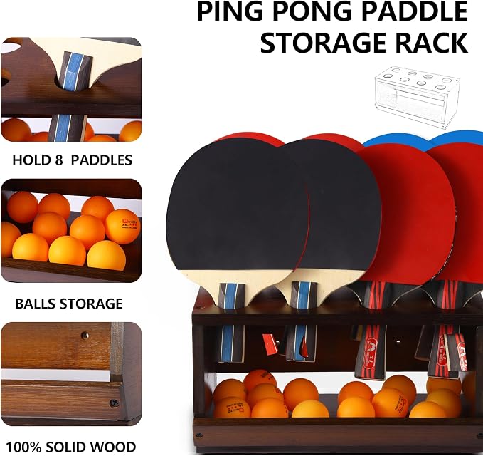 Ping Pong Paddle Holder Wall Mount & Desktop 2-in-1,Table Tennis Racket Display Organizer Holds 8 Rackets, Ping Pong Paddle Storage Rack in Game Room, Man Cave, Office, Home