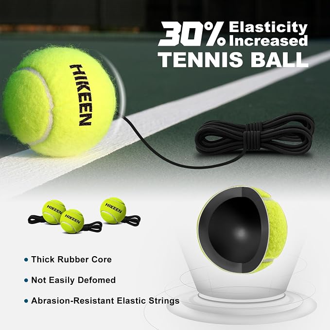 Hikeen Premium Tennis Trainer Rebound with Metal Base,Portable Solo Tennis Trainer Set with 3 Highly Elastic String Balls,Tennis Practice Equipment for Adult Kids an Beginners