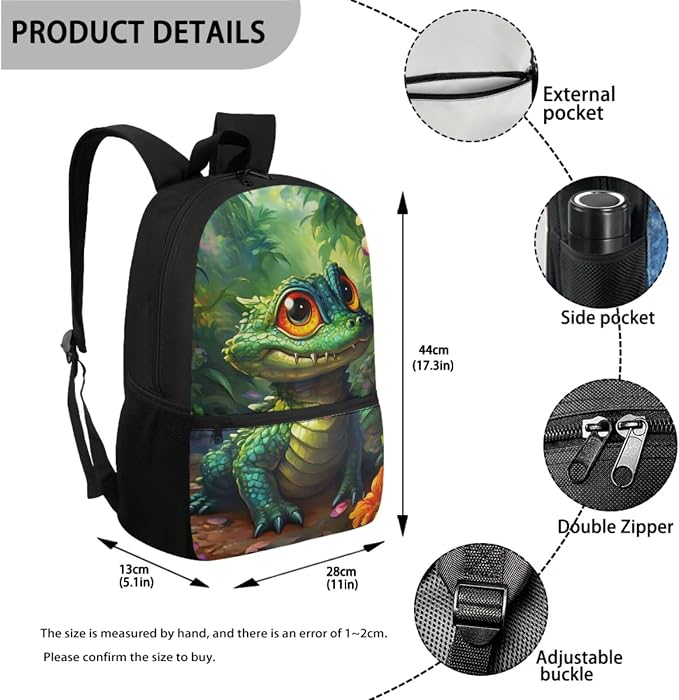 Kids School Bag Bearded Dragon Lizard Backpack with Lunch Box and Water Bottle Holder Pencil Case Elementary School Bags Teens Daypack for Travel Picnic Set 4 in 1