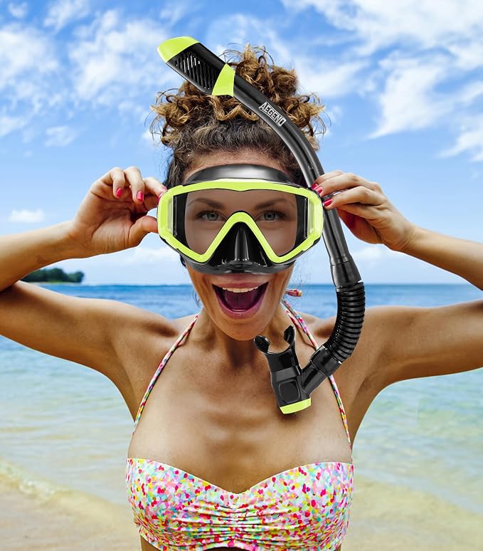 Aegend Snorkeling Gear for Adults Youth Kids, Snorkel Mask with Top Dry Valve - Panoramic View Anti-Leak and Anti-Fog with Mesh Bag for Snorkeling, Scuba Diving, Freediving & Swimming