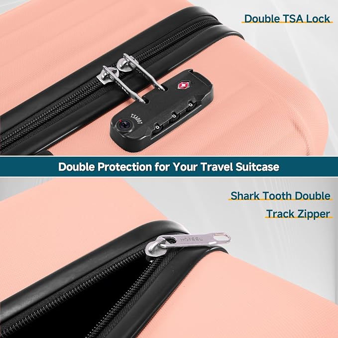 Hoteel 20Inch Luggage 3-piece Set, 360° Universal Suitcases with Wheels Hard Shell Suitcase with TSA Lock, Including Waterproof Luggage Bag, Travel Maletas for Men and Women,Pink