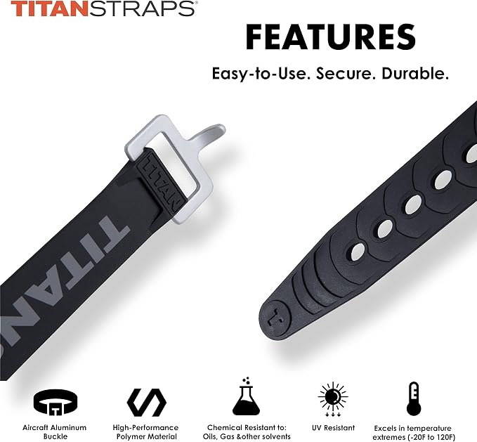 Titan Industrial Straps – Strong & Simple Tie-Downs for Construction (Welders, DIY Home) & 1st Responders – 3 Year Warranty, Batch Tested – 70 lb. Working Load, 20" Length, Black, 2-Pack